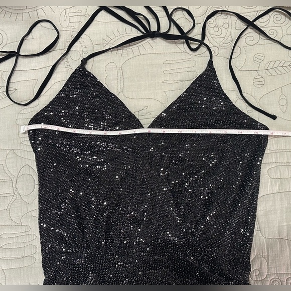 NWT Ramy Brook Avianna Ruched Mini Dress 0 Black Sparkle Halter - Picture 10 of 12